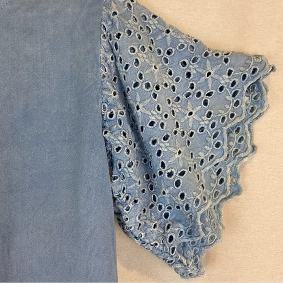 Eyelet Sleeve Pale Denim Chambray Blue Mini Dress by Style Envy Fairy Feminine - Picture 7 of 10